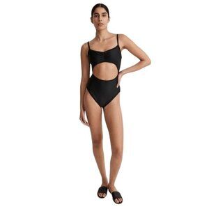 Madewell Cinched Cutout One-Piece Black Swim Suit Size L NWT *Slight flaw*